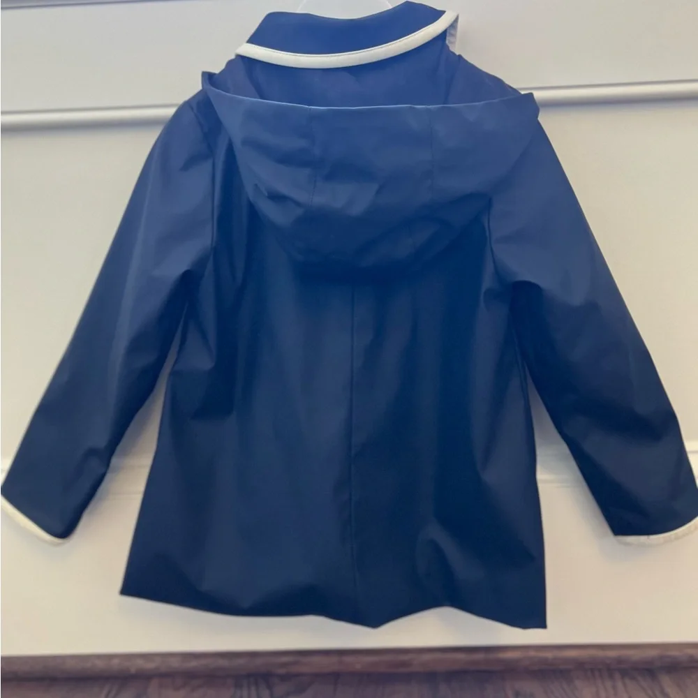 Jacadi Navy Blue Hooded Raincoat with White Trim - Picture 2 of 7